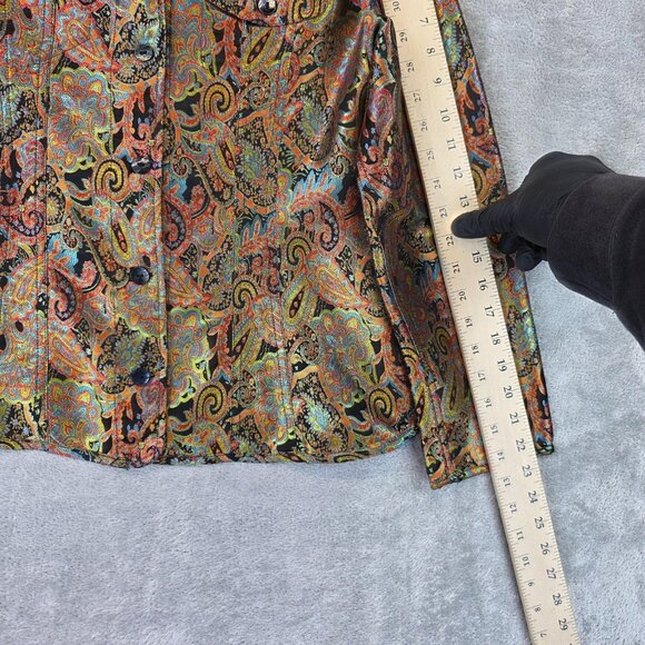 Chicos Jacket Womens Size 1 Multicolor Paisley Brocade Silk Blend Button Up Boho - Picture 6 of 12